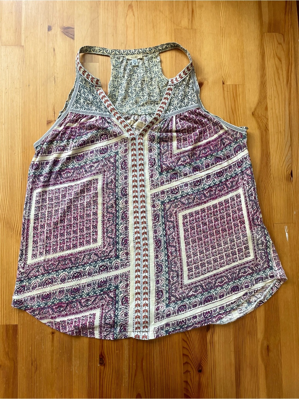 Ecote Printed Racerback Tank Top - Purple & Cream